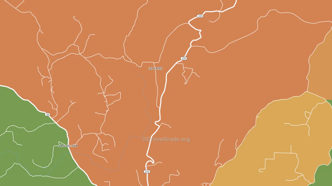 Lee Creek, AR Map of Burglary Rates