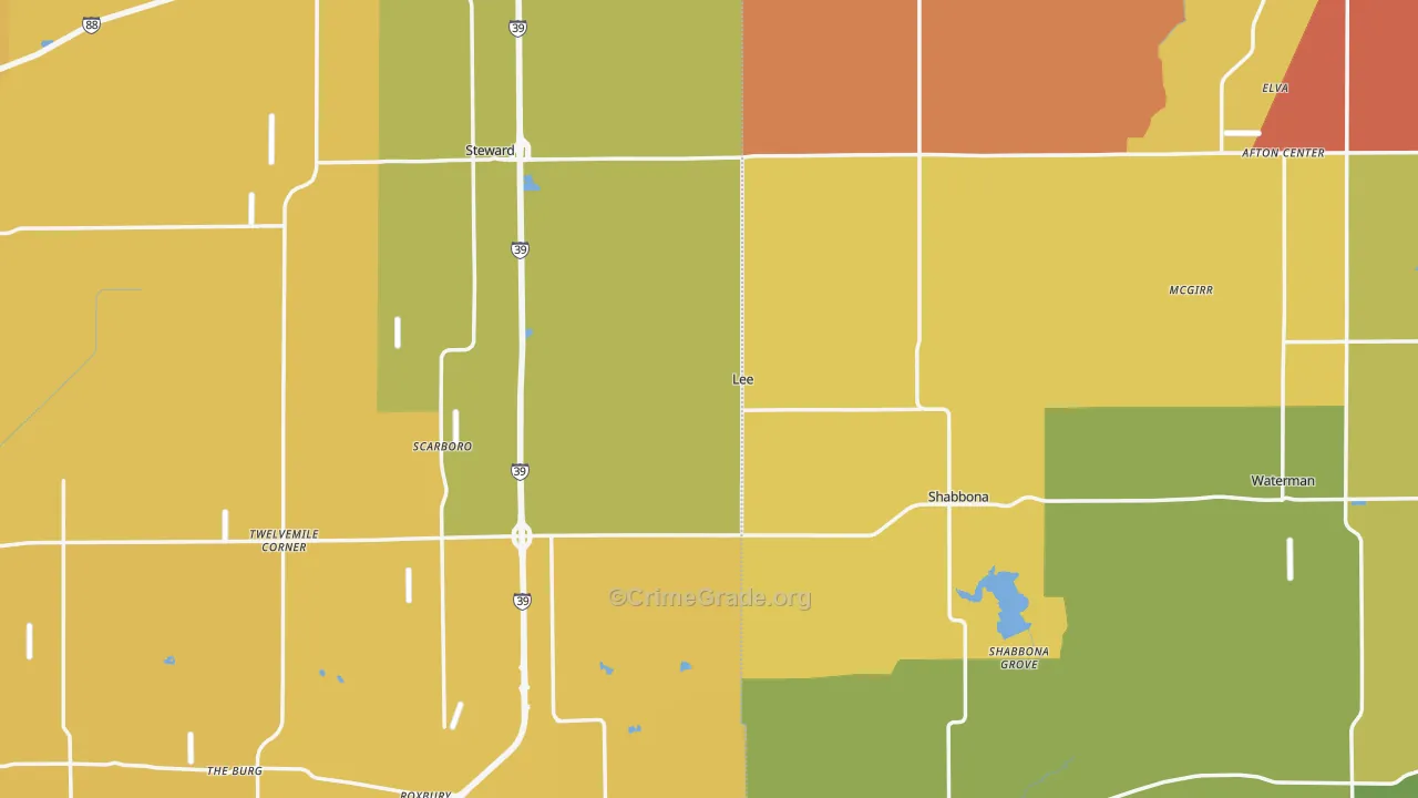 Lee, IL Map of Burglary Rates