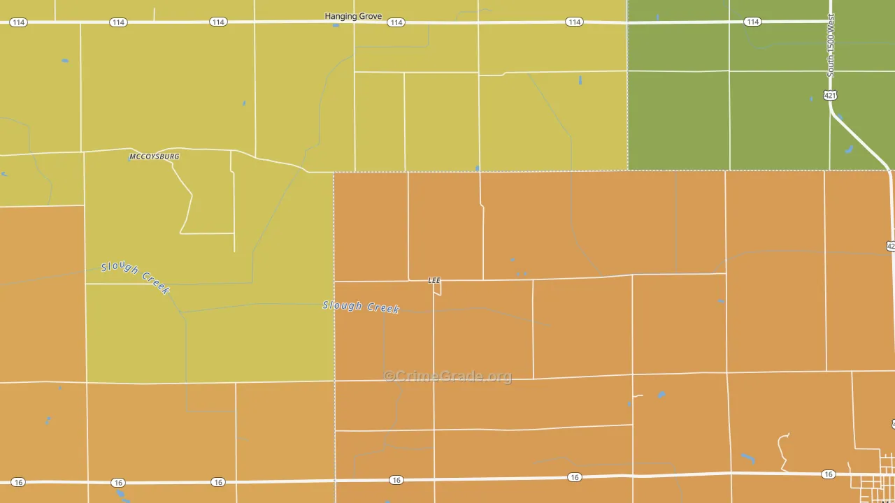 Lee, IN Map of Burglary Rates