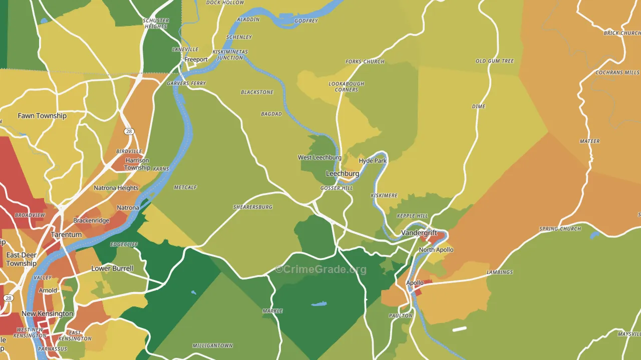 Leechburg, PA Map of Burglary Rates