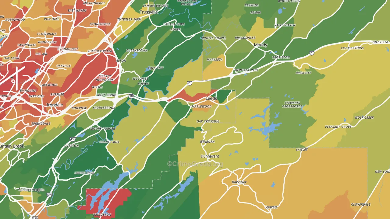 Leeds, AL Map of Burglary Rates
