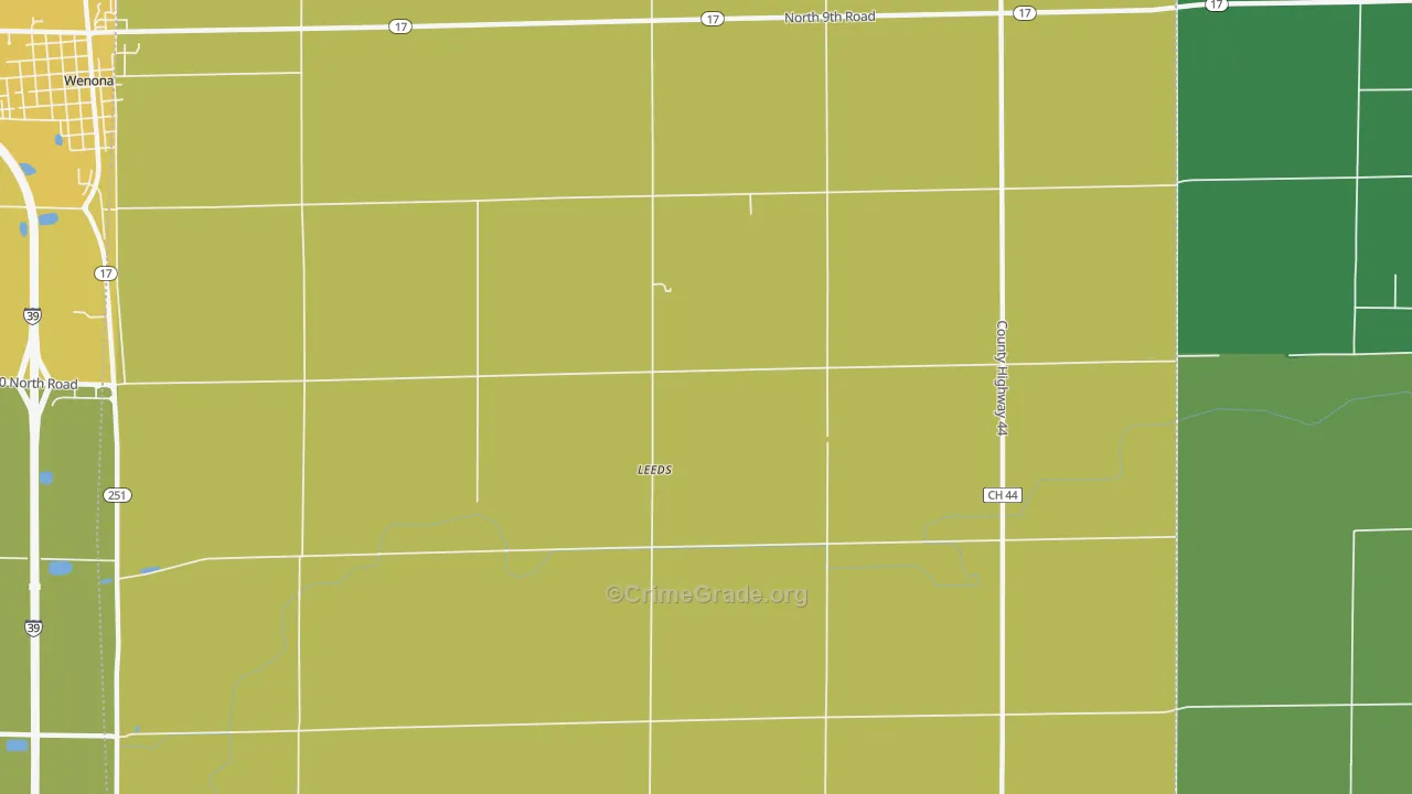 Leeds, IL Map of Burglary Rates