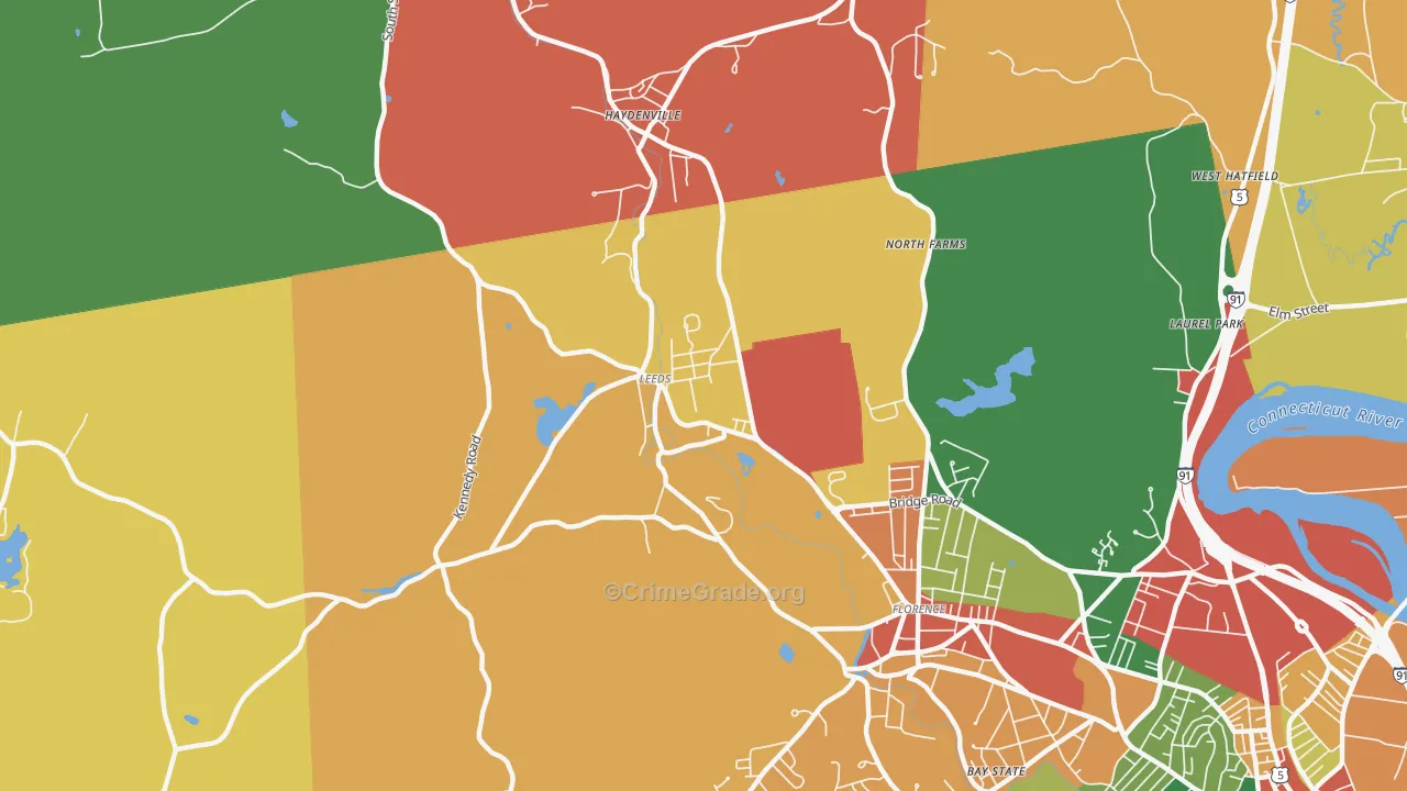 Leeds, MA Map of Burglary Rates