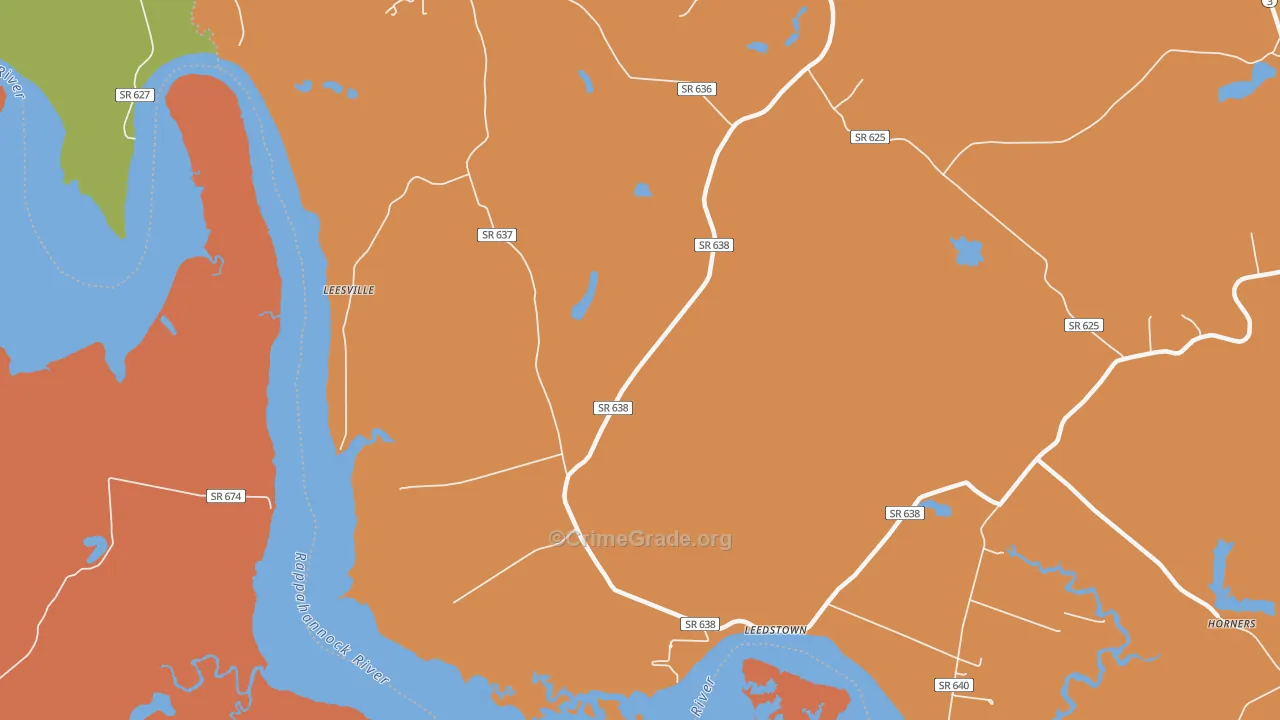 Leedstown, VA Map of Burglary Rates