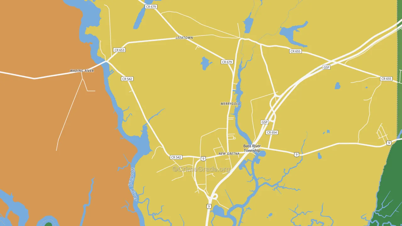 Leektown, NJ Map of Burglary Rates