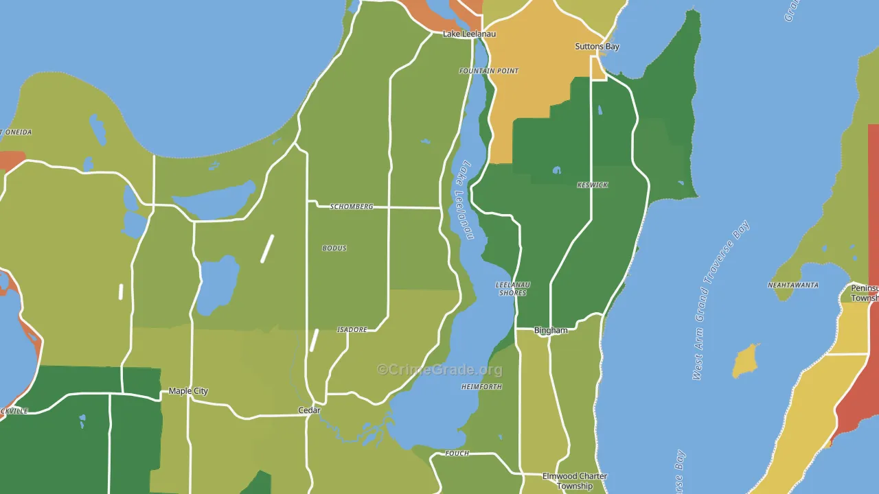 Leelanau County, MI Map of Burglary Rates