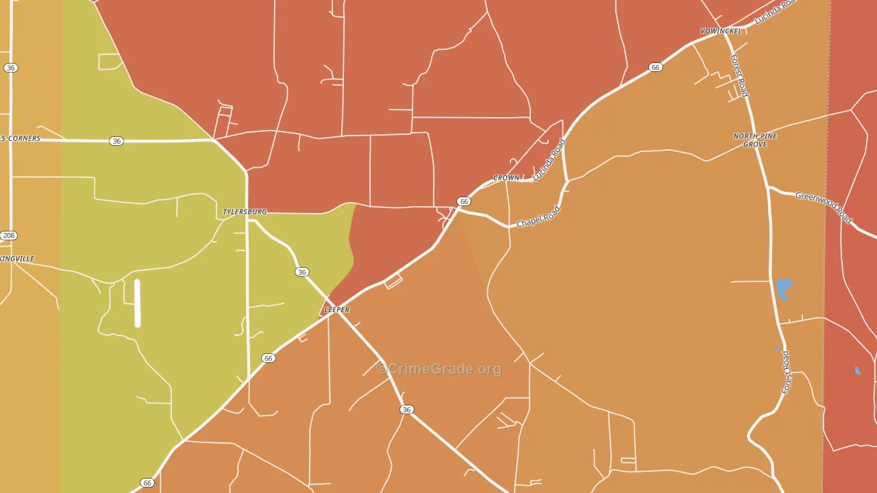 Leeper, PA Map of Burglary Rates