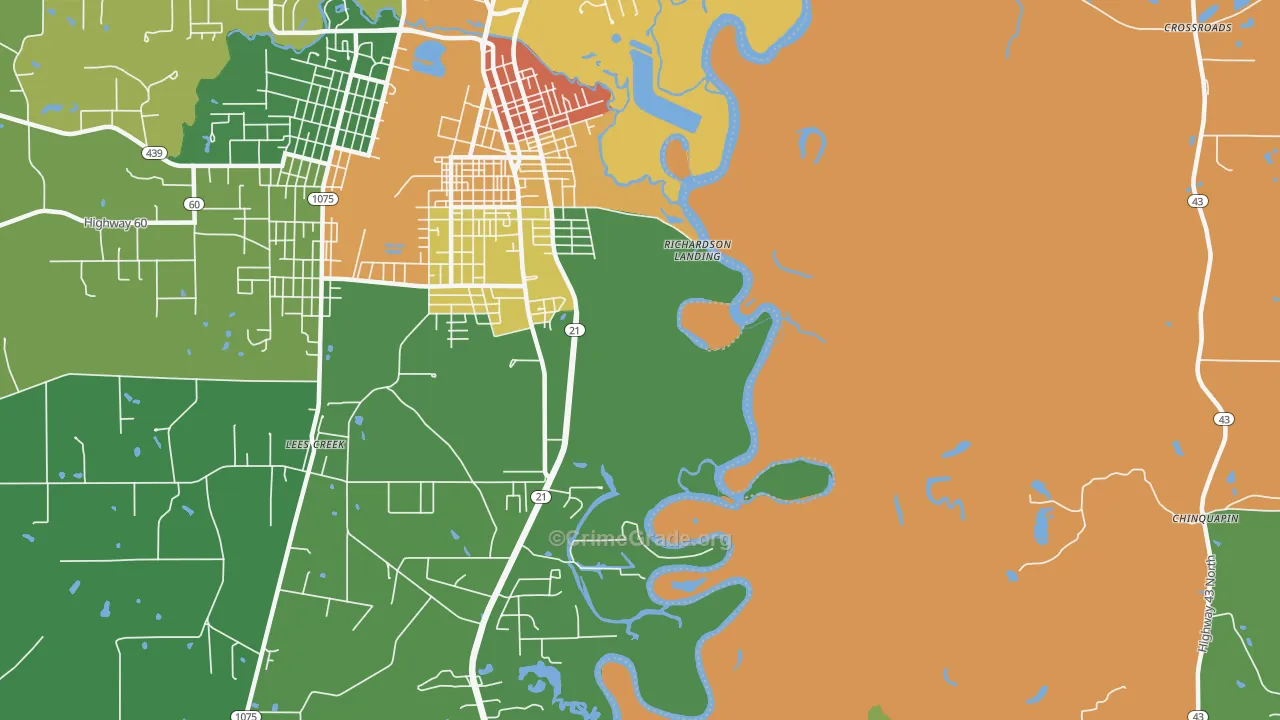 Lees Creek, LA Map of Burglary Rates