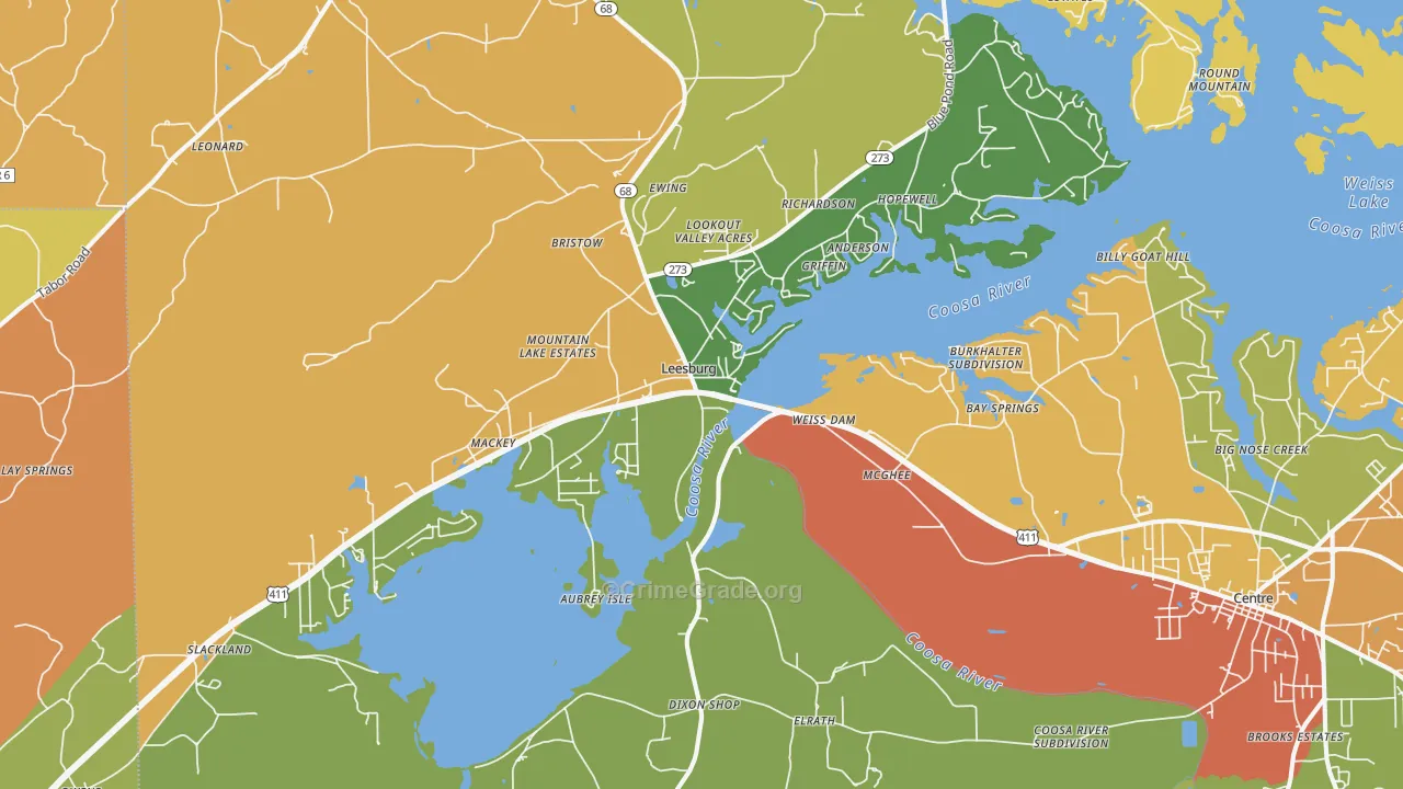 Leesburg, AL Map of Burglary Rates