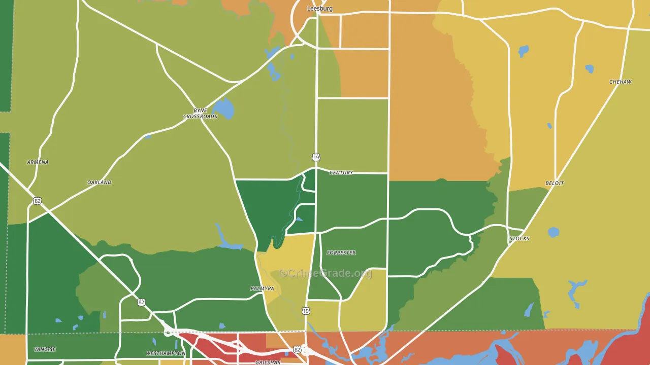 Leesburg, GA Map of Burglary Rates