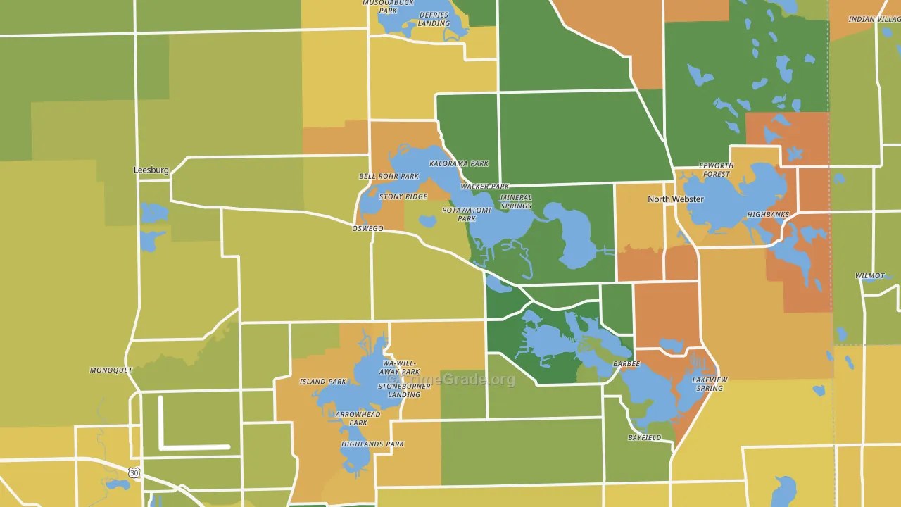 Leesburg, IN Map of Burglary Rates