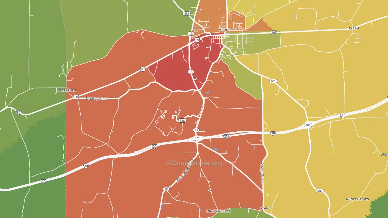 Leesburg, MS Map of Burglary Rates