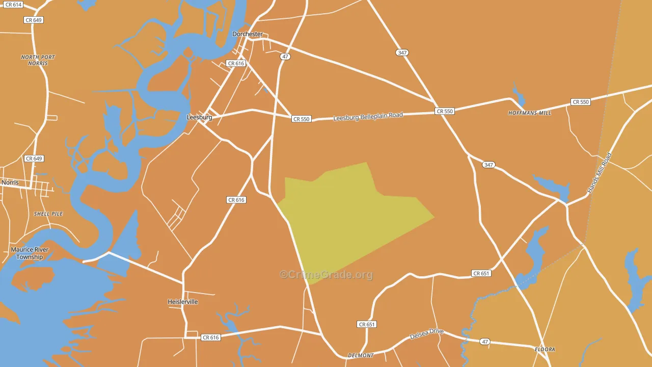 Leesburg, NJ Map of Burglary Rates