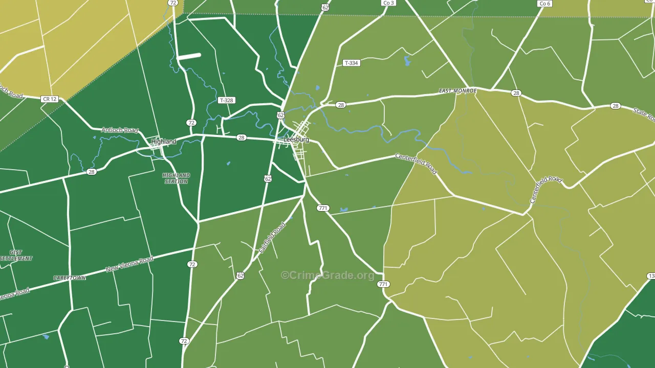 Leesburg, OH Map of Burglary Rates