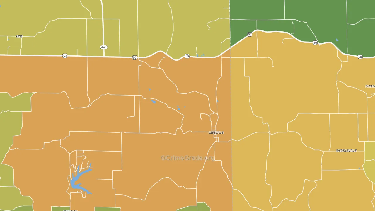 Leesville, IN Map of Burglary Rates