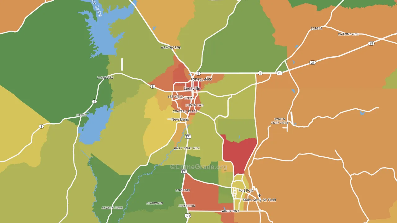 Leesville, LA Map of Burglary Rates