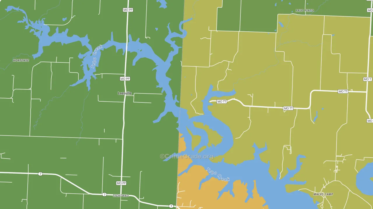 Leesville, MO Map of Burglary Rates