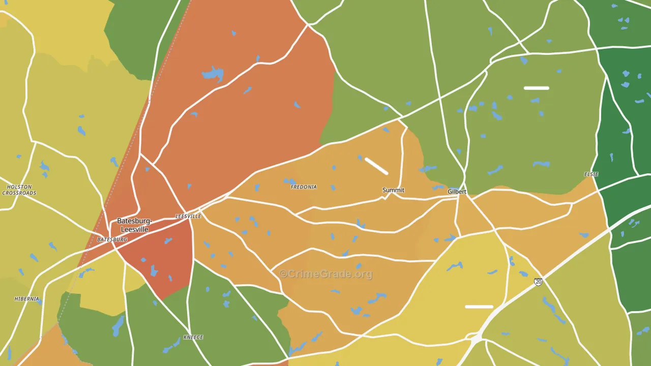 Leesville, SC Map of Burglary Rates