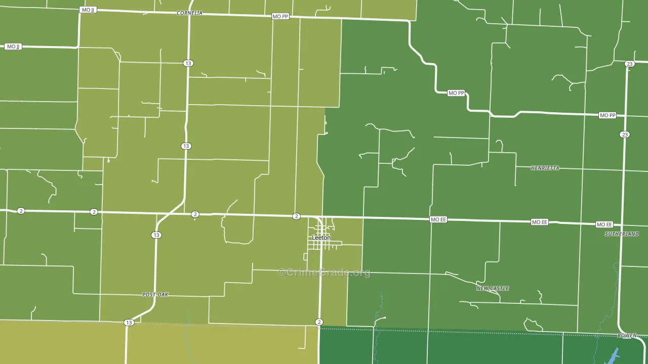 Leeton, MO Map of Burglary Rates