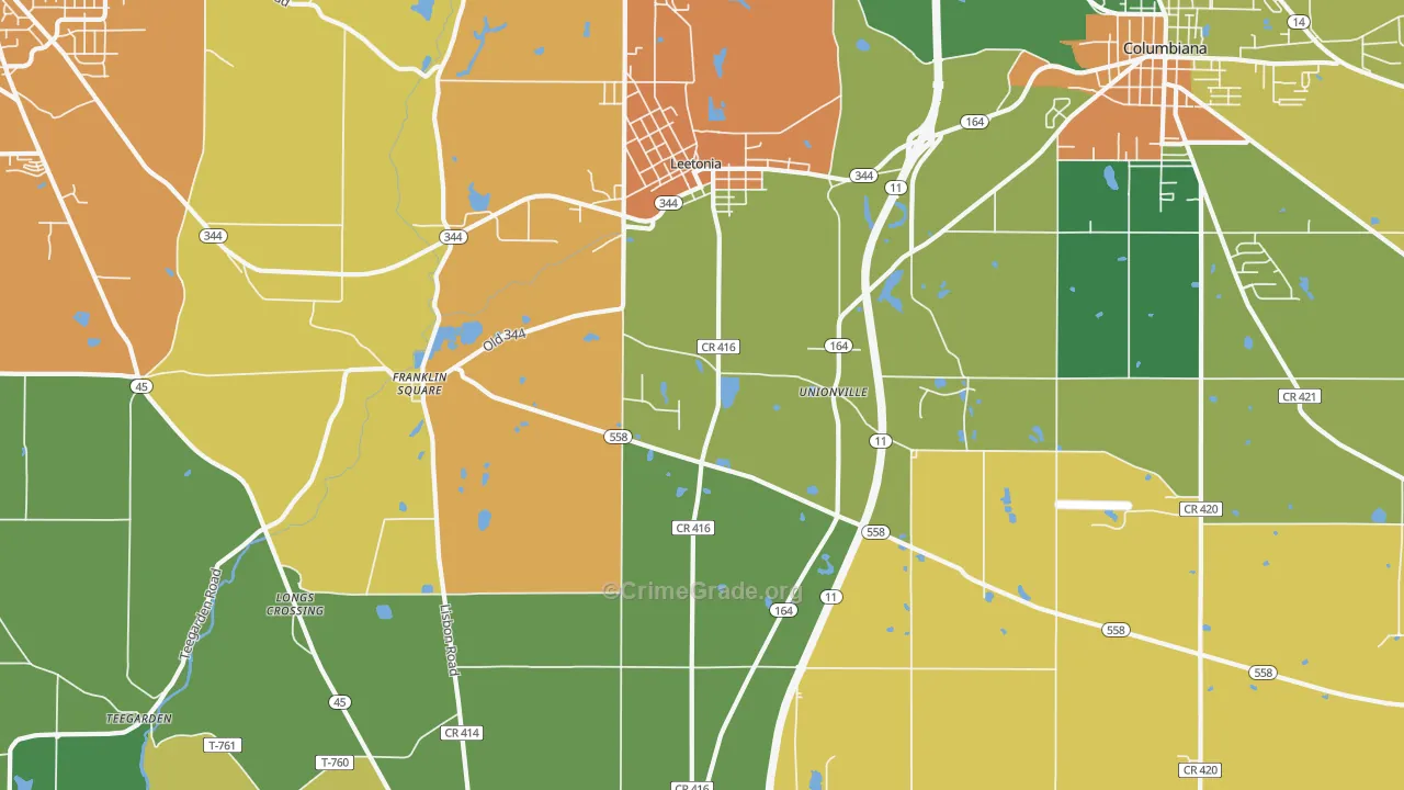 Leetonia, OH Map of Burglary Rates