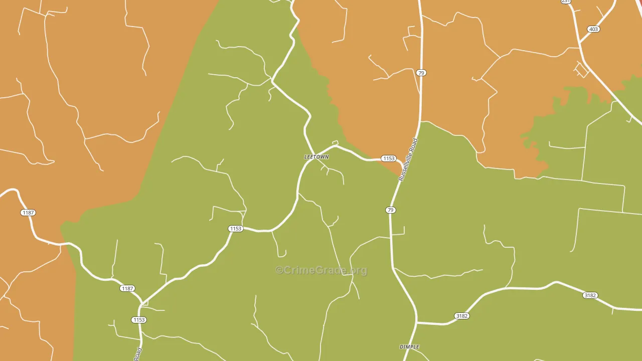Leetown, KY Map of Burglary Rates