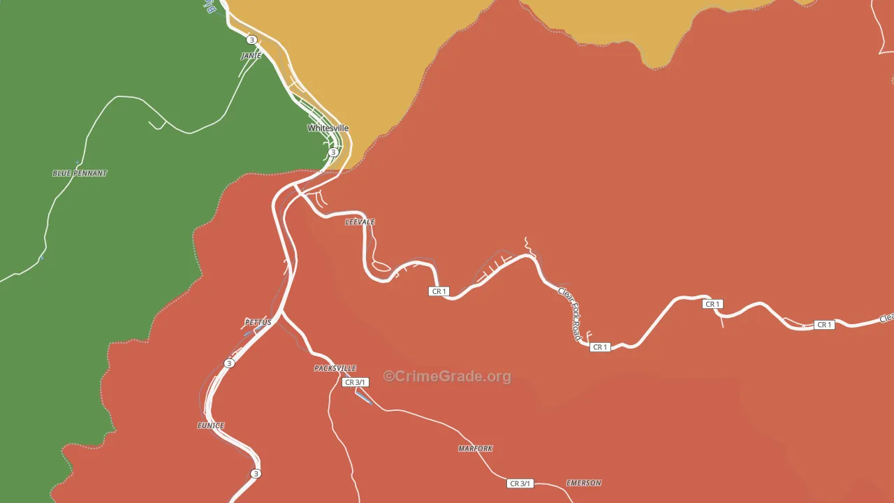 Leevale, WV Map of Burglary Rates