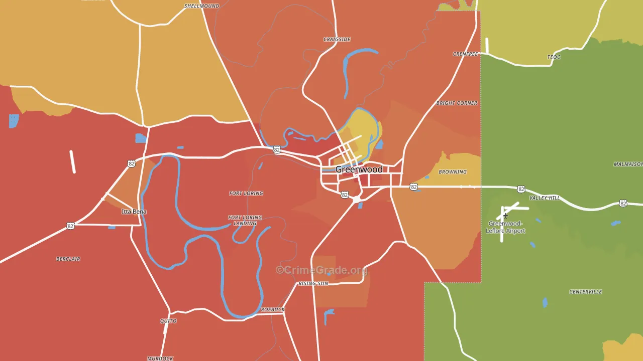 Leflore County, MS Map of Burglary Rates