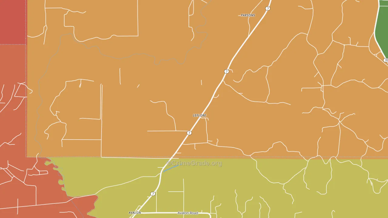 Leflore, MS Map of Burglary Rates