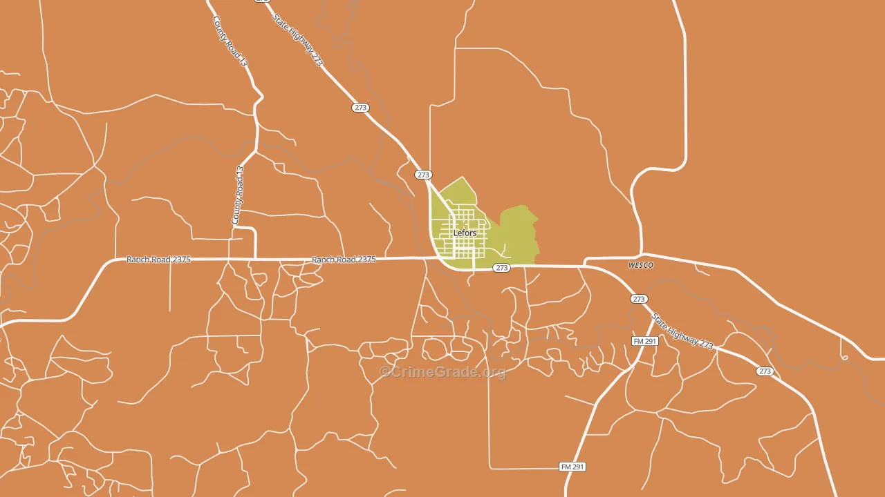 Lefors, TX Map of Burglary Rates