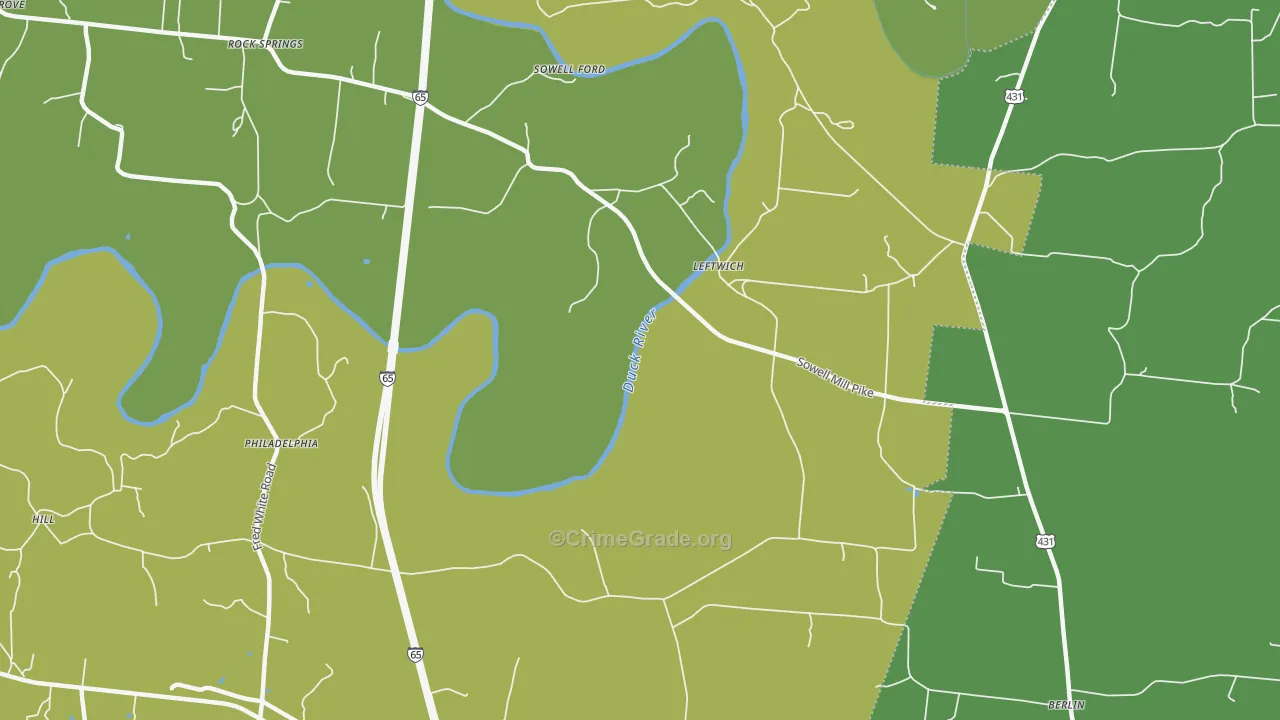 Leftwich, TN Map of Burglary Rates