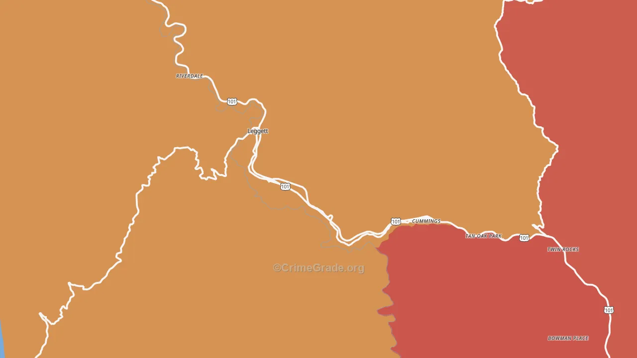 Leggett, CA Map of Burglary Rates