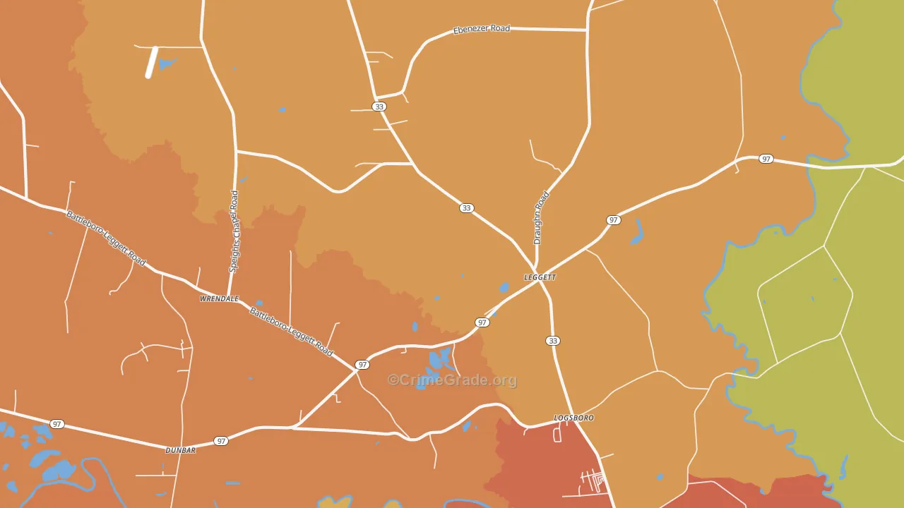 Leggett, NC Map of Burglary Rates