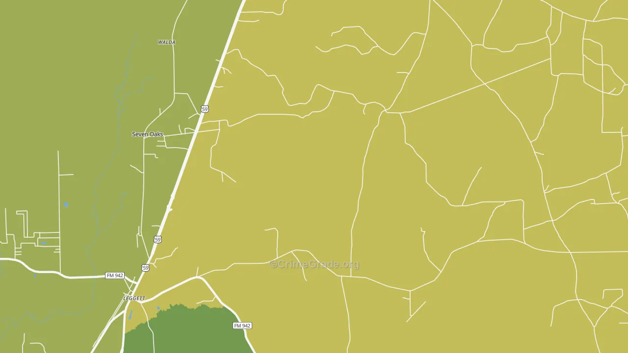 Leggett, TX Map of Burglary Rates