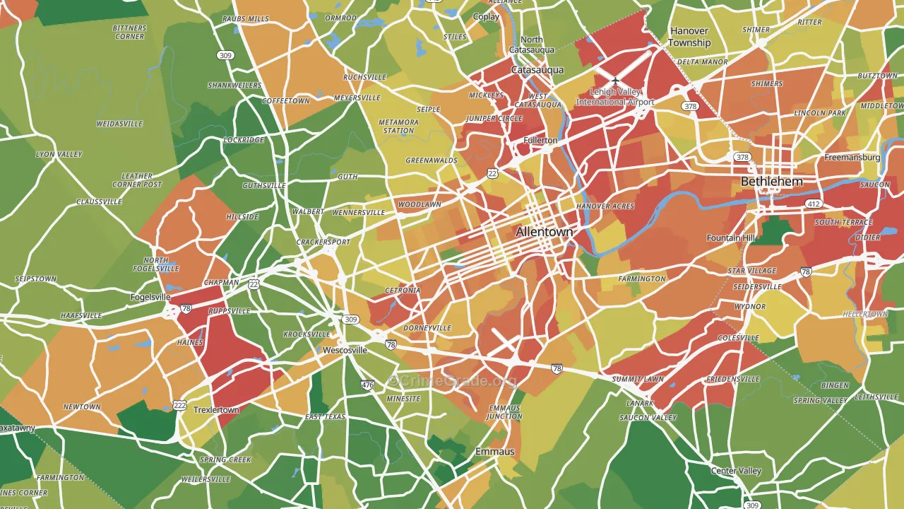 Lehigh County, PA Map of Burglary Rates