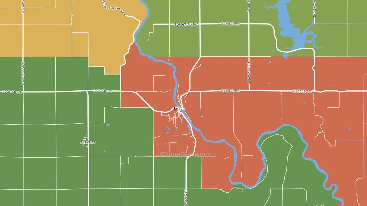 Lehigh, IA Map of Burglary Rates