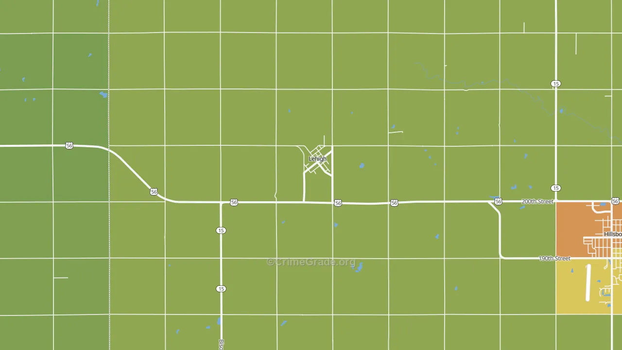Lehigh, KS Map of Burglary Rates