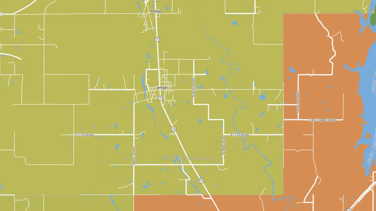 Lehigh, OK Map of Burglary Rates