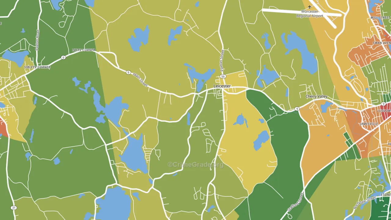 Leicester, MA Map of Burglary Rates
