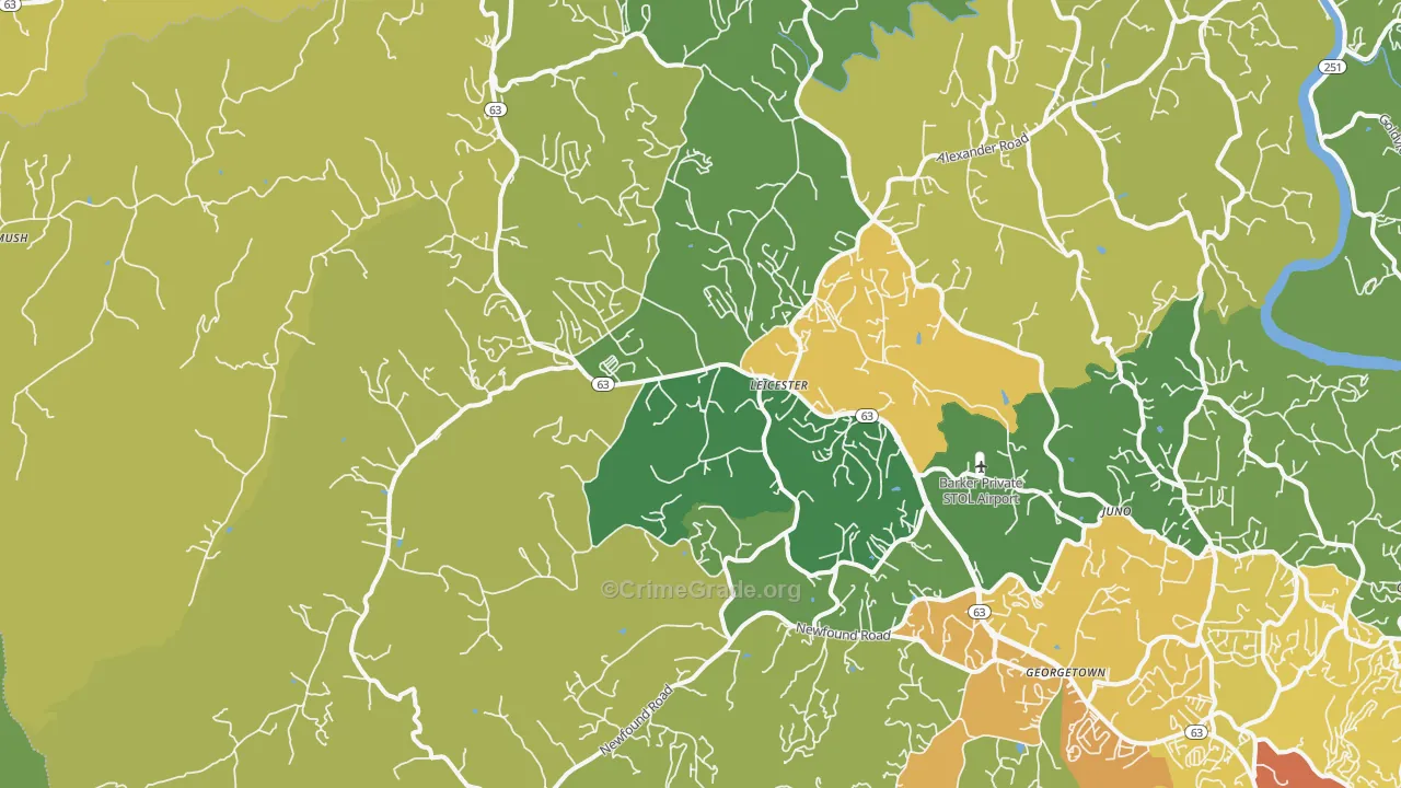 Leicester, NC Map of Burglary Rates