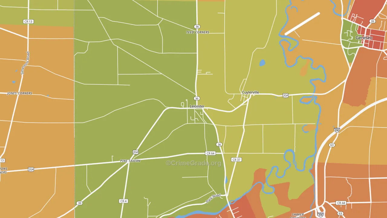 Leicester, NY Map of Burglary Rates