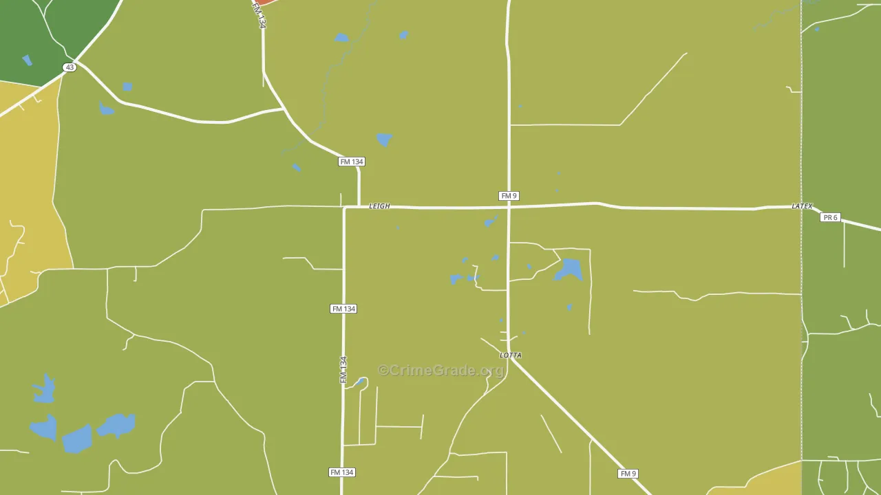 Leigh, TX Map of Burglary Rates