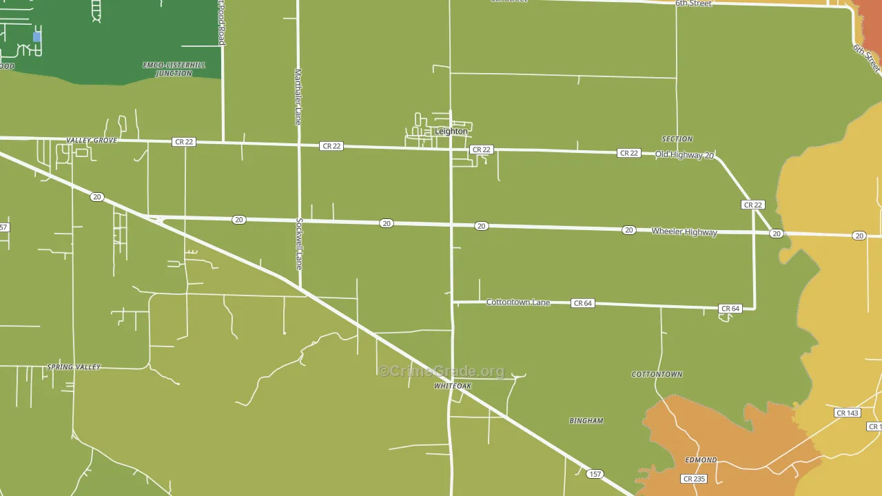 Leighton, AL Map of Burglary Rates