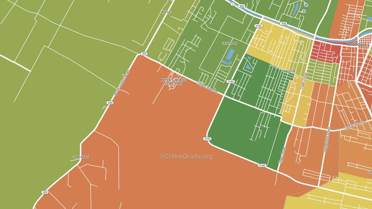 Leighton, LA Map of Burglary Rates