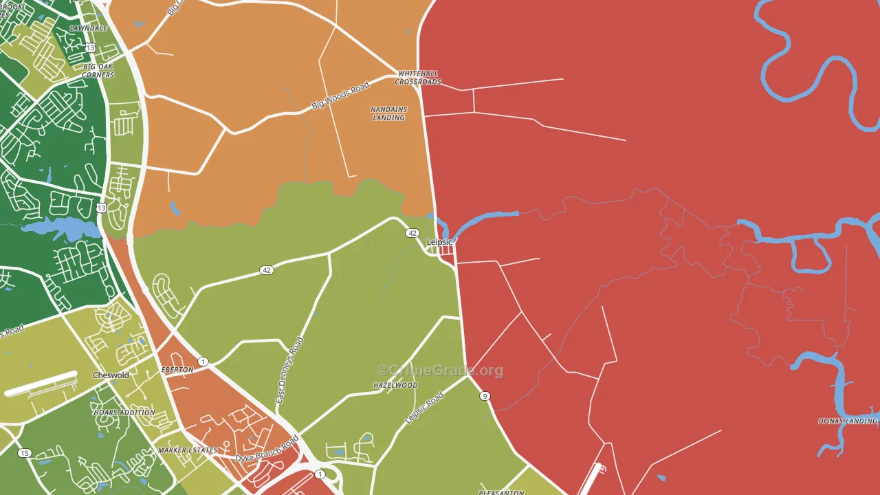Leipsic, DE Map of Burglary Rates