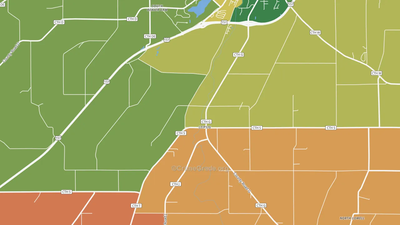 Leipsig, WI Map of Burglary Rates
