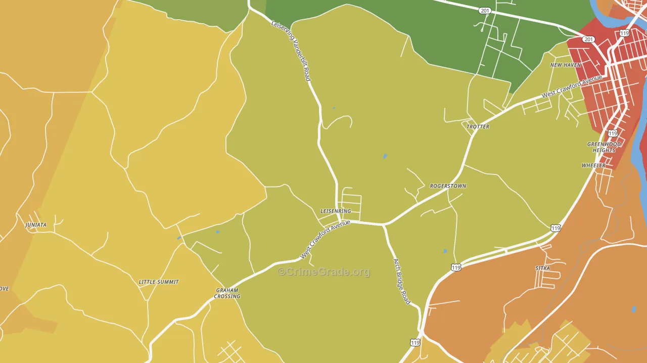 Leisenring, PA Map of Burglary Rates