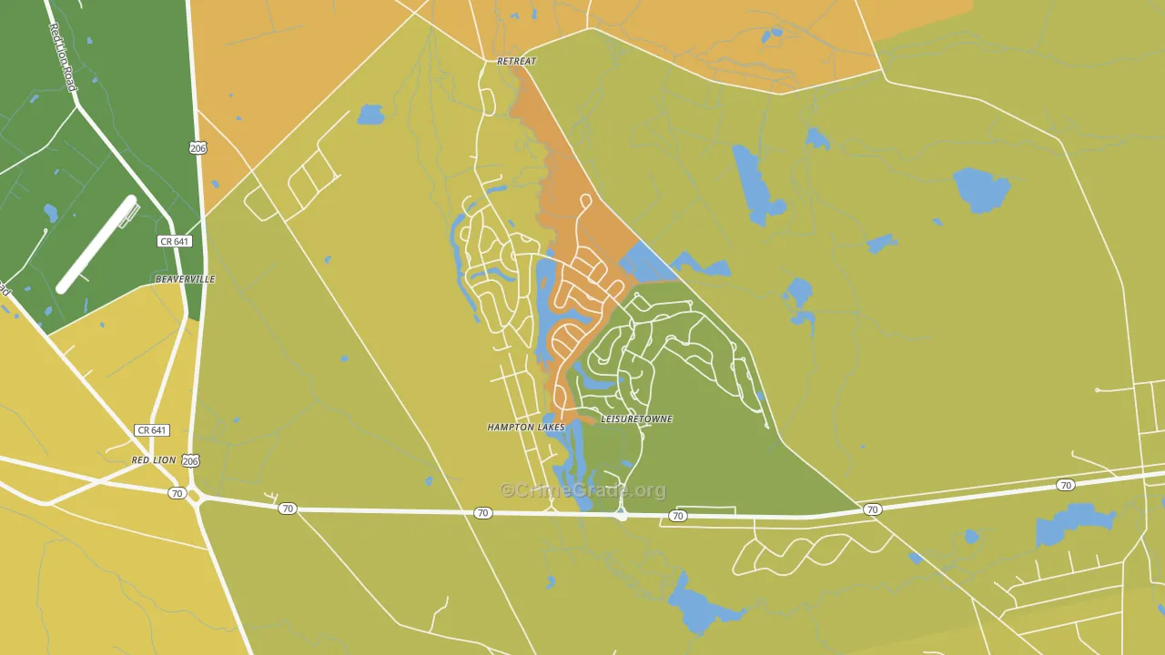 Leisuretowne, NJ Map of Burglary Rates