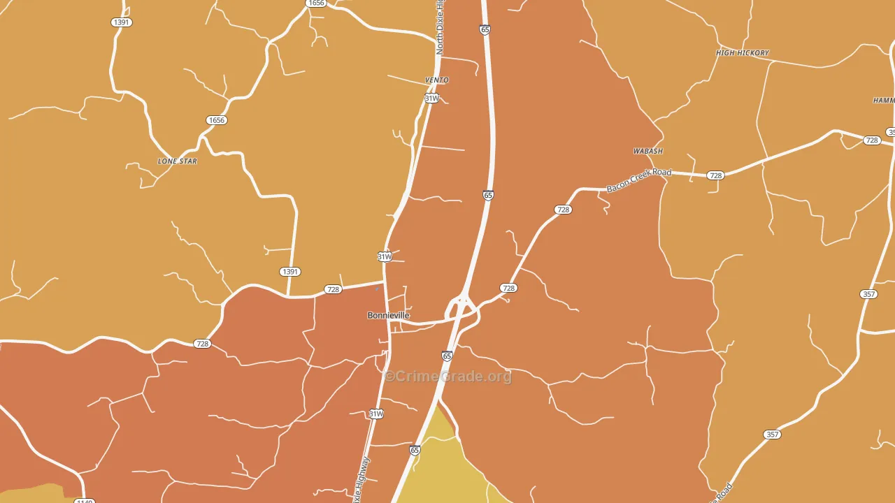 Leitchfield Crossing, KY Map of Burglary Rates
