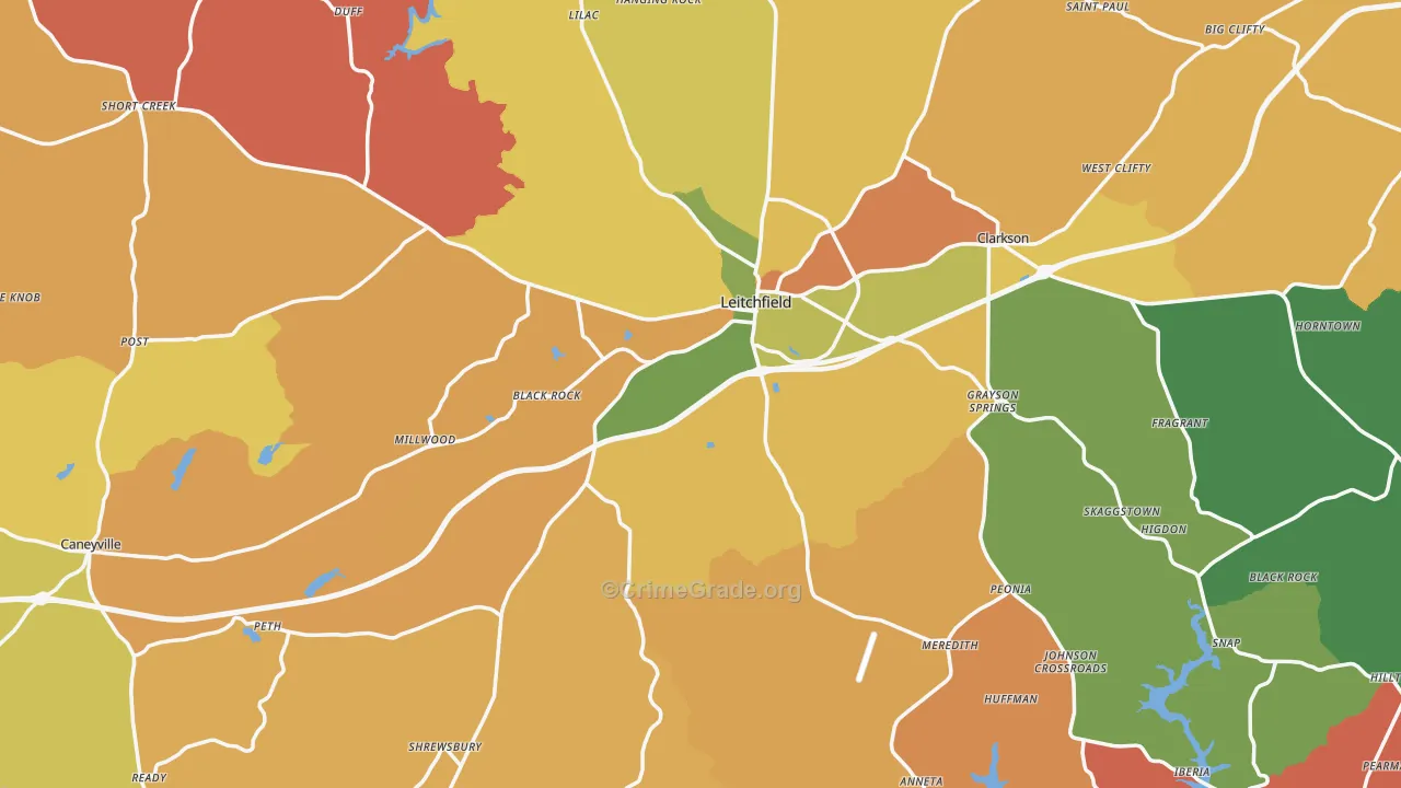 Leitchfield, KY Map of Burglary Rates