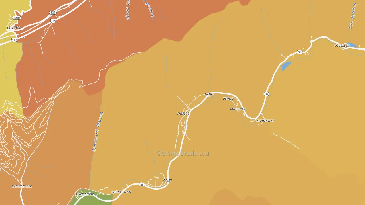 Lejunior, KY Map of Burglary Rates
